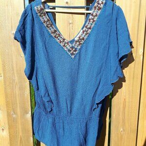 Spense Flutter Sleeve Top XL Royal Blue